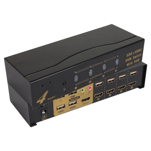 VCOM HDMI 2.0 KVM Switch USB Data Hub Audio 4 Ports HDMI Switcher 4K 30Hz 18Gbps with Ir Remote Control