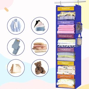 Weekly Clothes Organizer 6-<b>Shelf</b> Hanging Closet Storage With Colorful Labels For Kids Modern Design Non-Woven Fabric - Product Image 6