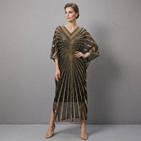 Robe de soirée vintage brodée et perlée à col en V, très vendue en Turquie