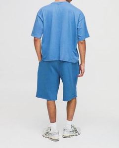 Conjunto de camiseta y pantalón corto azul oversize con apliques, lavado ácido, estilo boxy, a juego - Product Image 2
