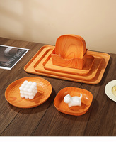 Ensemble d'assiettes en plastique imitatif en bois durable pour plateau à collation, gâteau, fruits, sushi, petit déjeuner, vaisselle de fête