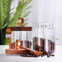 Pot en verre borosilicate pour le stockage des aliments avec couvercle en bois, ensemble de pots de rangement pour la cuisine, pot en verre de haute qualité durable pour le stockage en cuisine avec cuillère