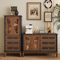 Armoire d'entrée en bois massif de style médiéval à double porte et 3 tiroirs, armoire décorative de style français pour restaurant, couleur assortie