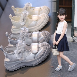 <span class=keywords><strong>Sandales</strong></span> de princesse en maille ajourée pour filles, chaussures d'été à semelle souple, chaussures de plage à enfiler tendance - Product Image 2