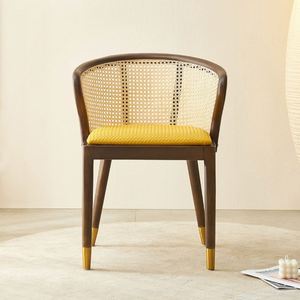 Chaise en rotin en bois massif sans bras confortable haut de gamme nouveau Design rembourré Restaurant maison hôtel chaise tissée - Product Image 3