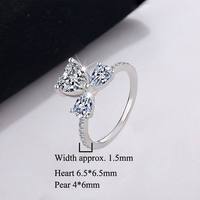 Bague en argent S925 avec moissanite taille cœur et trois pierres, pierre latérale en forme de poire, pour fiançailles et demande en mariage, bijoux fins pour femme