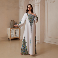 Abaya élégante en polyester imprimé pour femme, robe islamique blanche à manches longues, infroissable, respirante, motif floral, style Dubaï, modeste