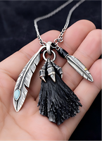 Pendentifs personnalisés en argent plaqué avec plumes et pompons pour la fabrication de bijoux, chaîne pour hommes et femmes, bijoux tendance
