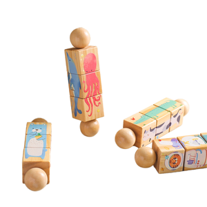 Gioco in Legno per Bambini, <span class=keywords><strong>Puzzle</strong></span> Rotante con Blocchi, Animali dell'Oceano e della Foresta, Blocchi da Costruzione per Bambini Piccoli - Product Image 1