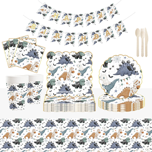 Juego de Vajilla DAMAI con Tema de Dinosaurios, Platos Desechables de Papel con Estampado en Caliente, Banner y Mantel para Fiestas - Product Image 1