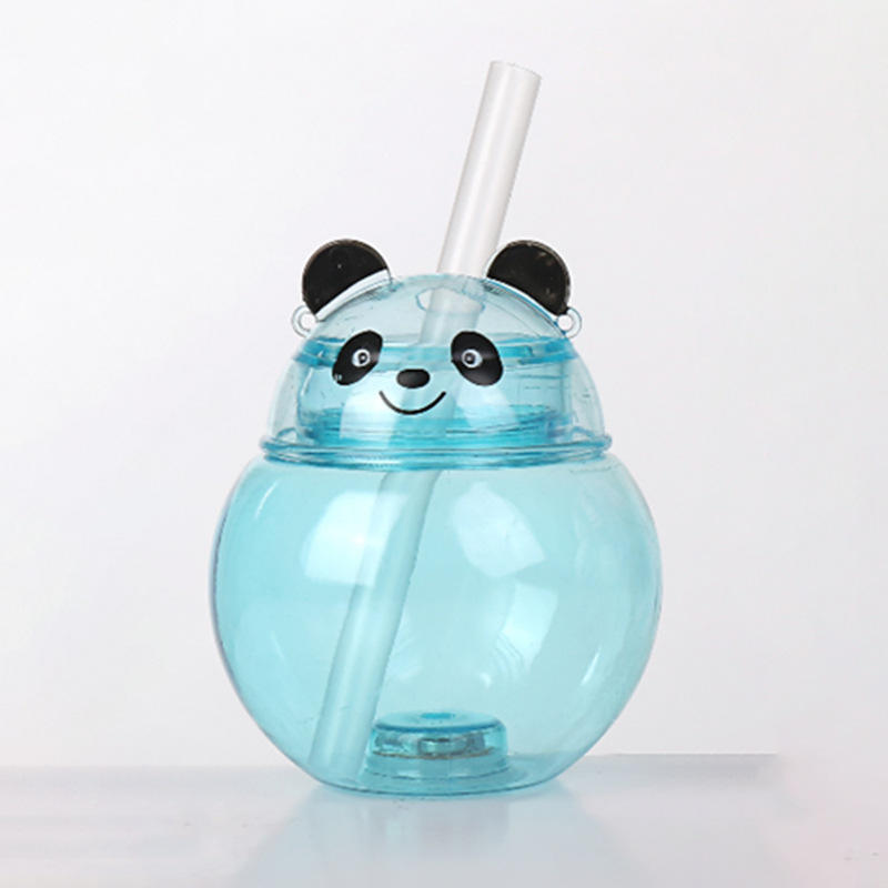Hot Selling 500ml Creative Cartoon Panda LED Light Water Bottle Single Wall Plastic Lanyard Yard Cups for Party Slush