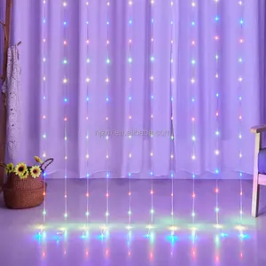 Meteor Shower Waterfall Rainfall Curtain Light Solar Outdoor Green String Lights With Remote Control Usb For Bedroom Living