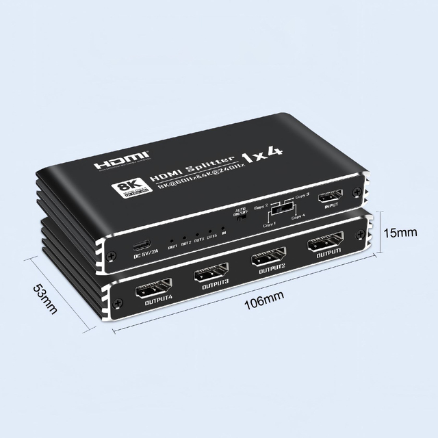 Justlink Metal HDMI2.1 8K60Hz 1x4 Splitter 48Gbps VRR Dynamic HDR EDID 1 in 4 Out Dual Display for HDTV PC Laptop