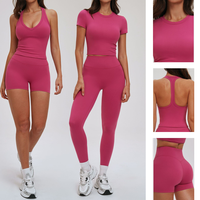 Ensemble 3 pièces pour femme, personnalisé, avec dentelle frontale, respirant, pour yoga, gym et course, taille élastique, taille haute, short sans couture, effet push-up