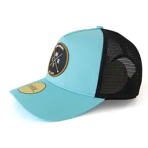 Tùy Chỉnh Cong Brim Lưới Mũ, Ruber Logo Trucker Cap, Teal Màu