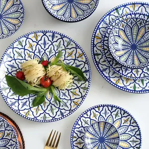 보헤미안 스타일 홈 크리 에이 티브 세라믹 식기 세트 그릇 접시 접시 조합 유럽 스타일