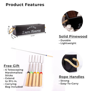 Smores Station Boîte en <span class=keywords><strong>bois</strong></span> Porte-barre avec poignées durables Smores Caddy avec bâtons de guimauve <span class=keywords><strong>Kit</strong></span> de Smores rustiques - Product Image 3