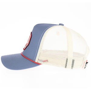 Gorra Trucker <span class=keywords><strong>de</strong></span> Pesca Azul Personalizada <span class=keywords><strong>de</strong></span> Sarga <span class=keywords><strong>de</strong></span> Algodón con Malla Ligera Trasera, Parche Tejido, Detalle <span class=keywords><strong>de</strong></span> Cuerda y Visera Curva, Ajustable con Broche - Product Image 3