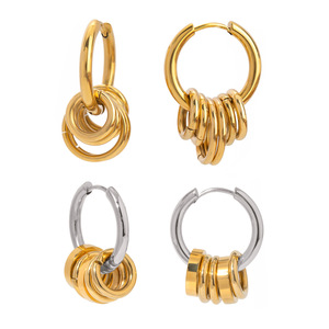 Pendientes de aro de acero inoxidable, diseño geométrico de círculo en dos tonos, oro y plata, joyería de moda para mujer - Product Image 5