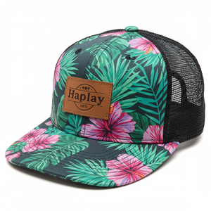 Wholesale 6 Panel Floral Pattern Trucker Cap Custom Leather Patch <strong>Hat</strong> Mesh Snapback <strong>Personalised</strong> Print Trucker <strong>Hat</strong> - Product Image 3