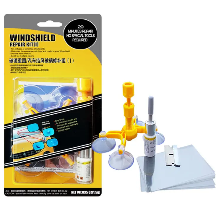 DIY Car Wind Glass Windscreen Windshield Repair Tool Kit Yellow For Chip Crack Repair fluid for automobile glass cracks