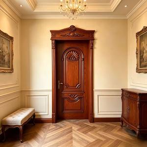 Puertas de Madera Compuesta Lacada <span class=keywords><strong>Caoba</strong></span> con Tallado Europeo para Dormitorio, Hotel, Apartamento, Villa, Impermeable - Product Image 3