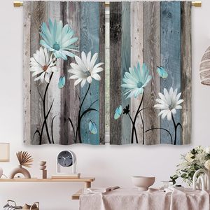 Rideaux de cuisine style ferme motif marguerite, rideaux courts pour fenêtre de café à motif floral en bois, 2 panneaux personnalisables - Product Image 4