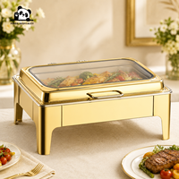 Restaurant- und Hotelbedarf Chafing Dish Buffet-Set Gold Edelstahl Luxus Hydraulischer Glasdeckel Speisenwärmer
