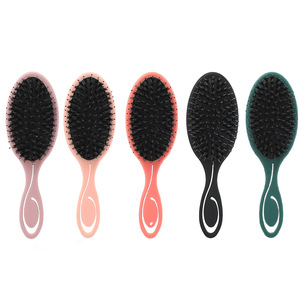 Brosse à cheveux portable en poils de sanglier, forme ovale, manche en caoutchouc, peigne volumisant pour femmes, design avec coussin de massage - Product Image 1