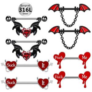 Gaby 14G cráneo gótico personalizado <span class=keywords><strong>pezon</strong></span> oro pezón <span class=keywords><strong>Piercing</strong></span> Anillos rojo sexy pecho accesorios joyería - Product Image 2