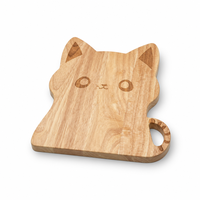 Planche à découper en bois de caoutchouc faite à la main avec tête de chat mignonne et poignée en forme de patte de chat, planche de service pour fromage et cuisine