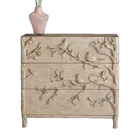 Commode bohème à 3 tiroirs en bois massif écologique, buffet rustique fait main avec motifs floraux en relief, meuble de rangement d'appoint antique pour hôtel