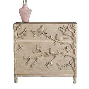 Cómoda Boho de 3 Cajones de Madera Maciza, Aparador Rústico con Relieve Floral Hecho a Mano, Mueble de Almacenamiento con Detalles Antiguos para Sala de Estar - Product Image 2