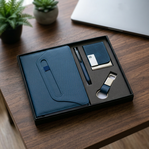 Executive A4 Business Planner Set with Pen Card Holder Keychain Imitation Leather Hardcover Gift Organizer <b>Notebook</b> Blue - Product Image 2
