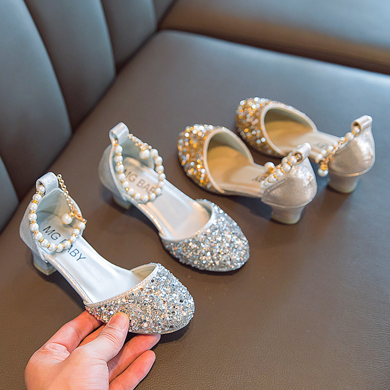 Новинка 2021, маленькие туфли на высоком каблуке, обувь принцессы для девочек, детская обувь с кристаллами