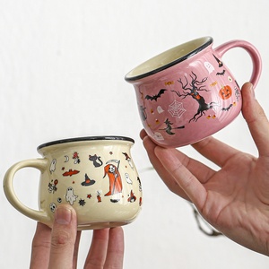 Écologique Créatif Imprimé Halloween Tasse En Céramique Fantôme Festival Cadeau Porcelaine Tasse À Café Citrouille Smiley Visage Tasse Wattle Mug - Product Image 3