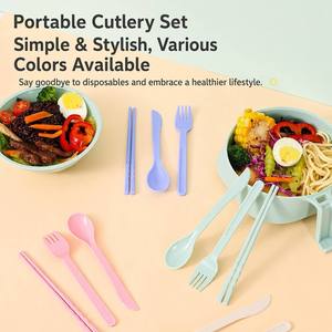 Cutlery <b>Set</b> Portable Eco-friendly 3 Pcs Wheat Straw Knife Fork Chopsticks for Kids Student School <b>Lunch</b> Box Camping Travel - Product Image 2
