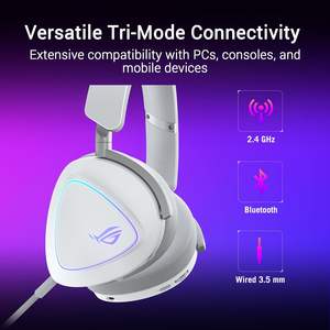 Casque de jeu sans fil ROG Delta II blanc avec haut-parleurs de 50 mm, triple mode Bluetooth 2,4 GHz USB-C - Product Image 2