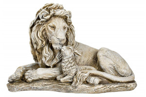 Statue de jardin en résine grise, grande résine, animaux, Lion <span class=keywords><strong>et</strong></span> d'agneau, grand 20 pouces, pièce de finition - Product Image 2