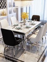 Personnalisé or luxe 8 places moderne en acier table à manger ensemble de table à manger ronde en verre