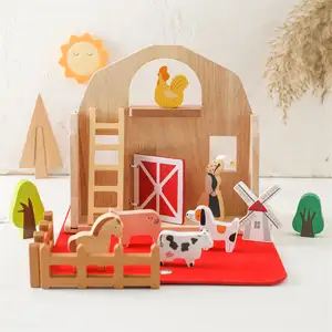 2024 New Arrival Wooden Farm Building Assembly Game Kids Montessori Toys Early Learning Educational Toys for Children Toddlers