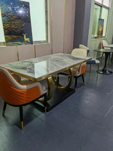 Restaurante de metal de muebles de comedor mesa de comedor de mármol con 6 sillas para la casa