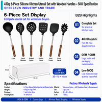 Ustensile de cuisine léger et durable en silicone de qualité alimentaire avec poignée en bois, spatule, cuillère, fourchette à pâtes, gadget antiadhésif