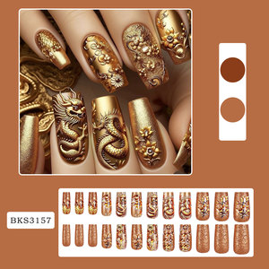 24 <span class=keywords><strong>Uñas</strong></span> Postizas <span class=keywords><strong>Largas</strong></span> <span class=keywords><strong>Cuadradas</strong></span> con <span class=keywords><strong>Diseño</strong></span> Floral <span class=keywords><strong>de</strong></span> Dragón, ABS, con Pegamento Metálico Brillante y Lima para <span class=keywords><strong>Uñas</strong></span>, Venta al por Mayor para Uso Diario - Product Image 2