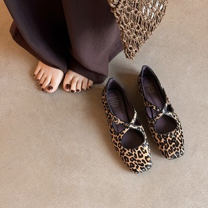 Spring 2025 new leopard print mohair Mary Jane shoes with round toe cross <b>straps</b> <b>buckle</b> on the belt flat sole single shoe - Product Image 2
