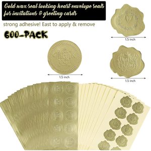 Autocollants de remerciement en forme de cœur gaufré or, autocollants décoratifs adhésifs pour l'étiquetage des enveloppes de mariage, d'anniversaire ou de cadeaux - Product Image 2