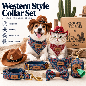 Ensemble d'accessoires pour animaux de compagnie Western Paisley : Bandana, Collier, Laisse, Chapeau de Cowboy, Nœud Papillon, Logo Personnalisé, Boîte Cadeau pour Chien et Chat - Product Image 1