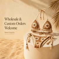 Ensemble bikini tricoté au crochet pour femme, maillot de bain deux pièces style bohème ajouré, idéal pour la plage, les vacances d'été et comme cache-maillot