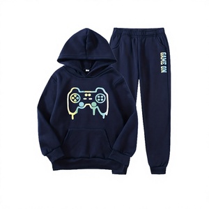 Ensemble décontracté 2 pièces pour adolescents, imprimé 'Game On', pantalon de jogging 100% coton, sweat-shirt à capuche avec motif de manette de jeu, manches longues, printemps - Product Image 2