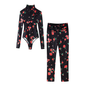 KAR & OT ZA ropa de mujer 2025 verano nueva moda francesa tridimensional flor decoración estampado <span class=keywords><strong>mono</strong></span> de manga larga 6921 - Product Image 3